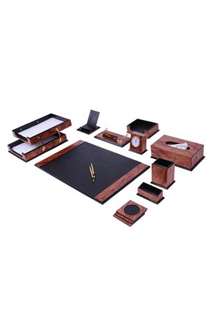 Prestij Sümen Takımı Gül Siyah 14 | Yönetici Masa Sümeni | Deri ve Ahşap Sümen Seti